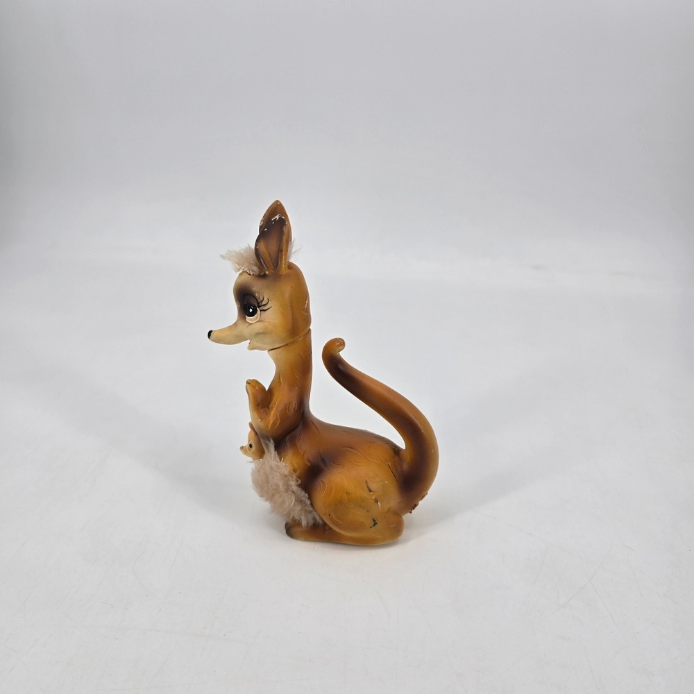 Vintage 1970 Kamar Japan Kangaroo Joey Figurine Faux Fur Big Eye Kitsch - Picture 4 of 6